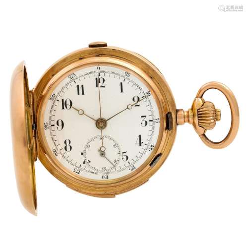 Savonette 14K Gold Pocket Watch with Monopusher and quarter-...