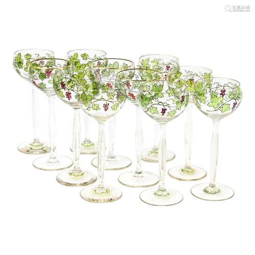 11 Hand-Blown Art Nouveau Glasses.