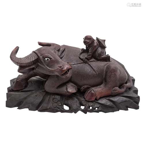 A Chinese Wood Sculpture Of A Water Buffalo.