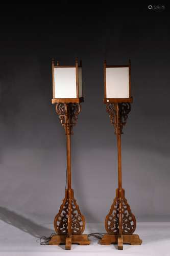 A PAIR OF CHINESE YUMU LAMP STANDS
