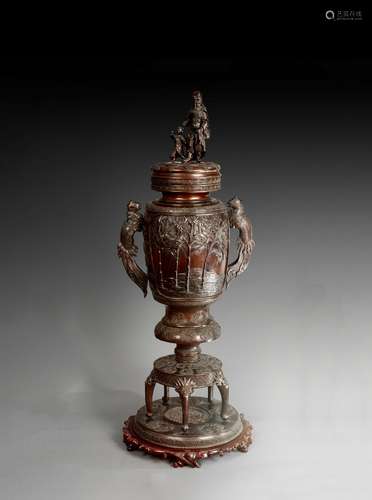 A VERY LARGE JAPANESE BRONZE 'BAMBOO' CENSER