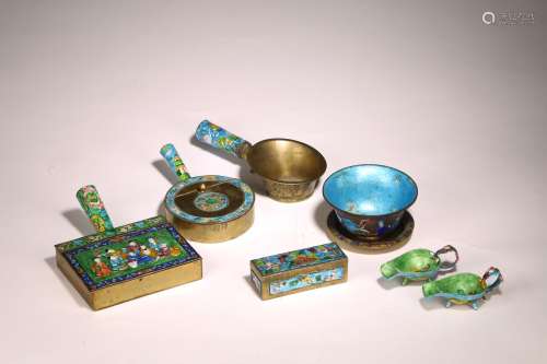 A GROUP OF SEVEN CHINESE SILVER ENAMEL VESSELS