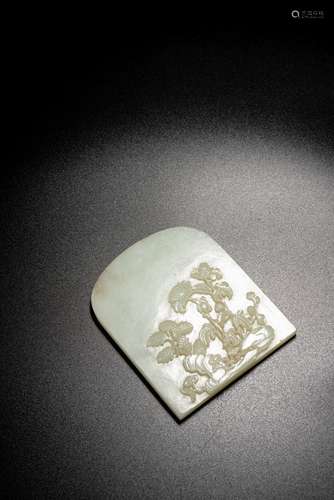 A CHINESE WHITE JADE 'CHRYSANTHEMUM' PANEL