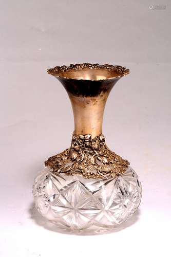 A VINTAGE SILVER MOUNTED CRYSTAL VASE