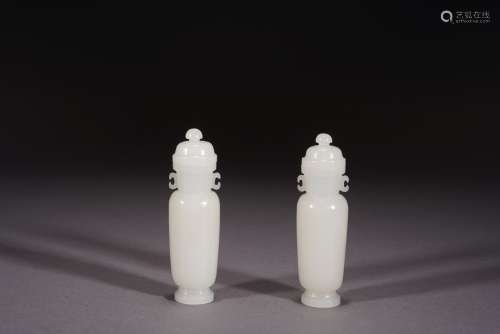 A PAIR OF SMALL WHITE JADE VASES