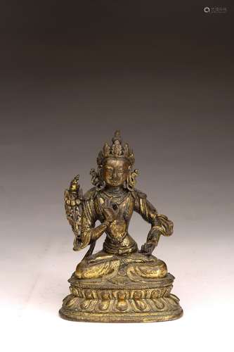 A GILT BRONZE FIGURE OF TARA