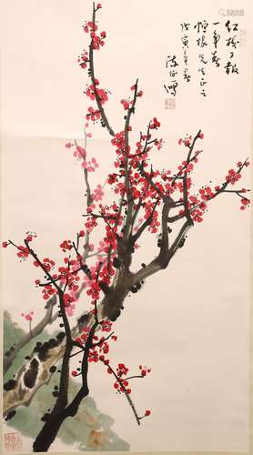 A COLOR AND INK ON PAPER 'PLUM BLOSSOM' PAINTING