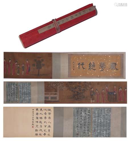 A COLOR AND INK ON SILK 'COURT LADIES' HANDSCROLL
