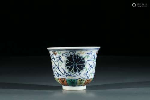 A CHINESE DOUCAI 'FLORAL' WINE CUP