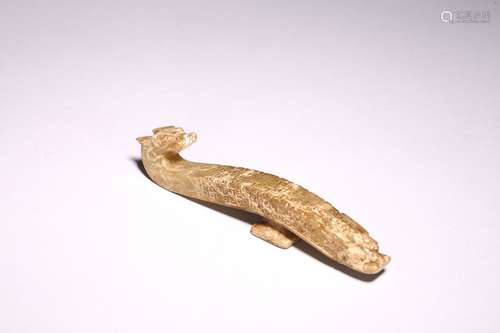 A CHINESE CALCIFIED JADE 'DRAGON' BELT HOOK