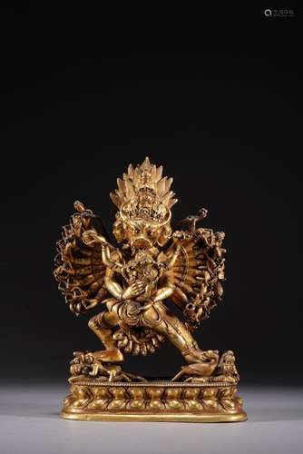 A GILT BRONZE STATUE OF YAMANTAKA