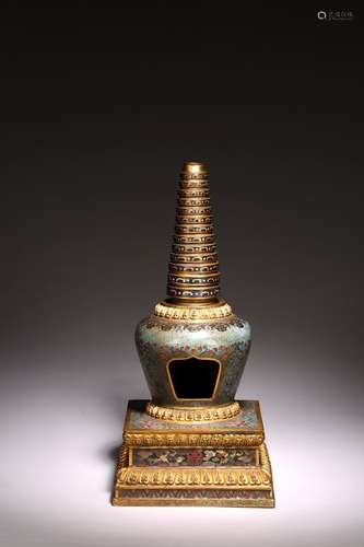 A CHINESE GILT BRONZE CLOISONNE ENAMEL STUPA