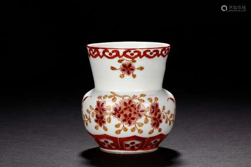 A CHINESE RED ENAMELED FLOWERS ZHADOU