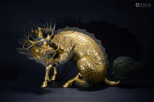 A GILT-BRONZE QILIN CENSER AND COVER