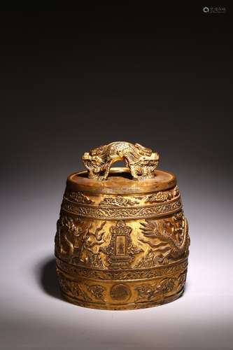 A CHINESE GILT BRONZE DRAGON RITUAL BELL