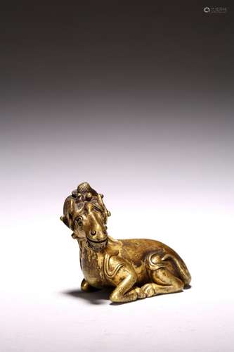 A CHINESE GILT BRONZE 'RAM' PAPERWEIGHT