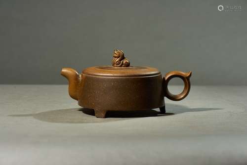 A YIXING 'MYTHICAL BEAST' TRIPOD TEAPOT