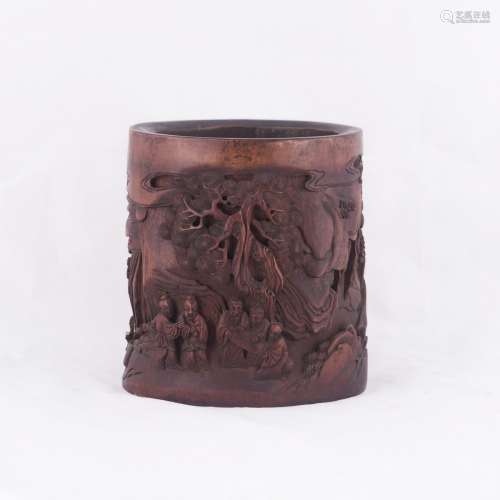 A BOMBOO CARVED BRUSH POT