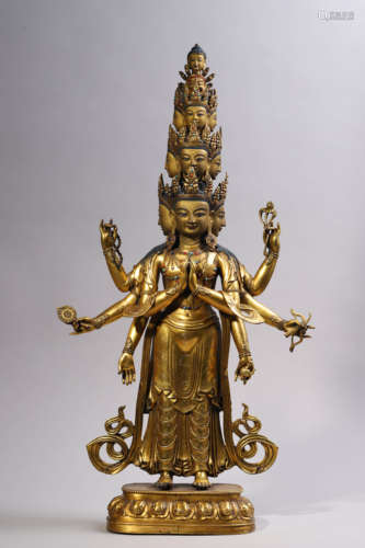 Gilt Bronze Figure of Eleven-Faced Avalokitesvara