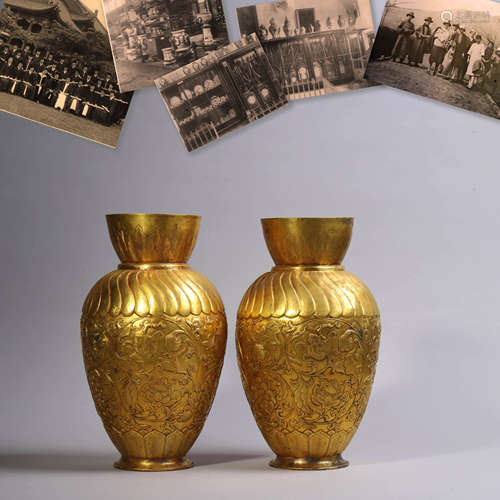 Pair of Gilt Bronze Floral Vases