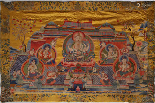 Bead Embroidered Thangka of Guanyin