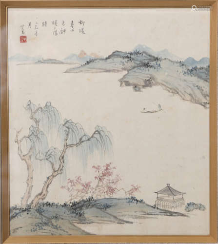 Chinese Landscape Painting On Silk, Pu Xinyu Mark