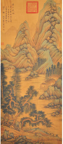 Chinese Landscape Painting Silk Scroll, Qiu Ying Mark