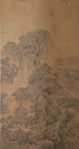 Chinese Landscape Painting Silk Scroll, Anonymous