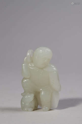 Chinese White Jade Liuhai and His Toad Ornament