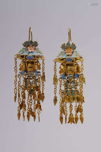 Pair of Enamel and Silver Gilding Earrings