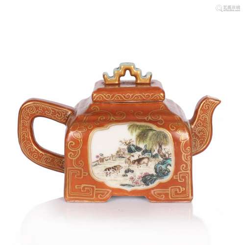 A Chinese Famille Rose Porcelain Teakettle