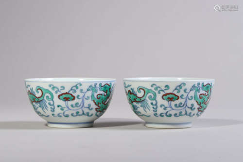 Pair of Doucai Glaze Lotus Bowls