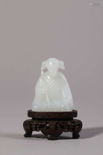 Carved Hetian Jade Bajie Ornament, with Stand