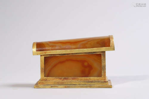 Gold Coating Agate Coffin-Shape Box