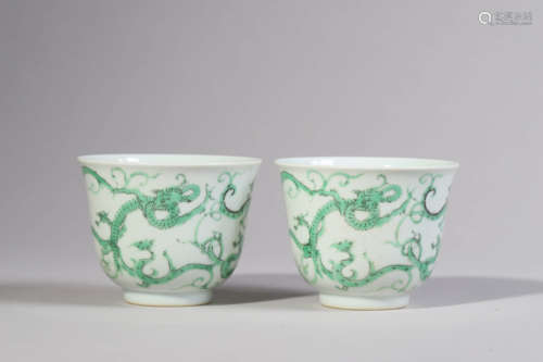 Pair of Green Gals Dragon Cups