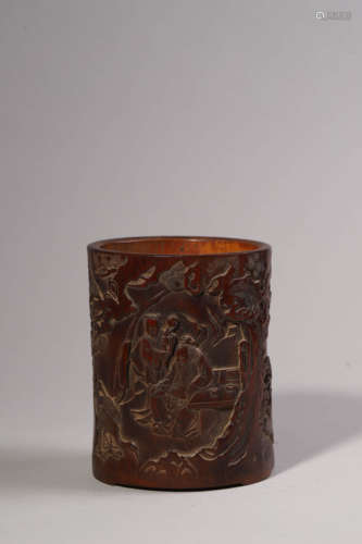 Carved Bamboo Figure Brush Pot