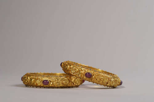 Pair of Gold Made Floral Bangles