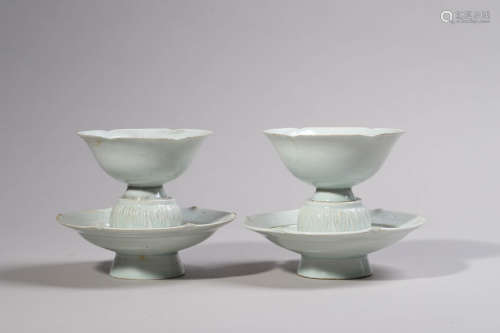Pair of Misty-Blue Glaze Cup Stands