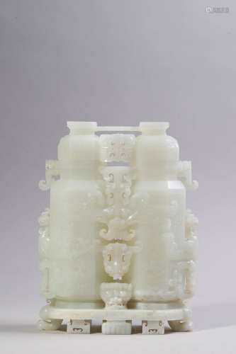 Chinese White Jade Conjoined Vase