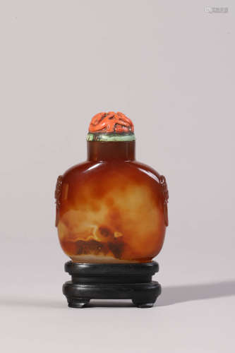 Carved Agate Double Beast-Eared Snuff Bottle