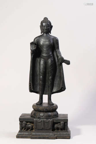 Carved Black Stone Figure of Shakyamuni