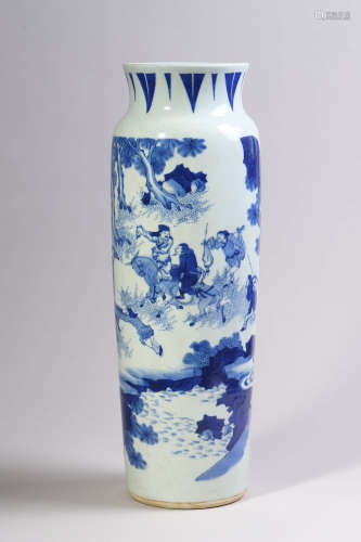 Blue and White Figure Rouleau Vase