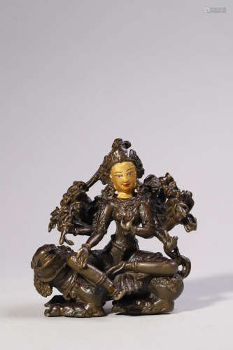 Engraved Bronze Figure of Manjushri