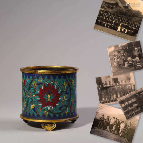 Cloisonne Enamel Lotus Tripod Censer