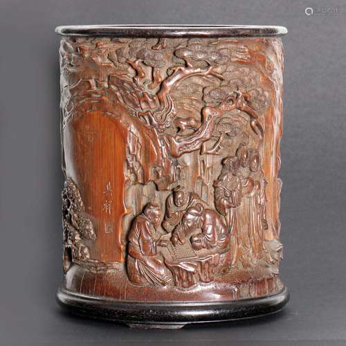 A Chinese Bamboo Carved Brush Pot