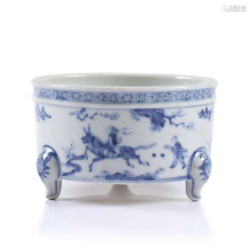 A Chinese Blue And White Glazed Porcelain Censer