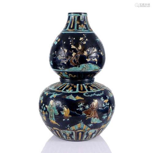 A Chinese 'Fa Hua' Glazed Porcelain Bottle Gourd V...