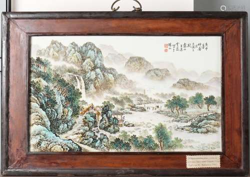 A Chinese Famille Rose Porcelain Plaque With Wood Frame