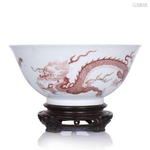 A Chinese Famille Rose Porcelain Bowl With Wood Stand