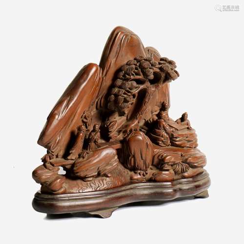 A Chinese Huang Yang Wood Carved Art Deco With Stand